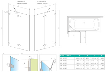 Стеклянная шторка на ванну RADAWAY Euphoria 10007080-01-01 150х80см