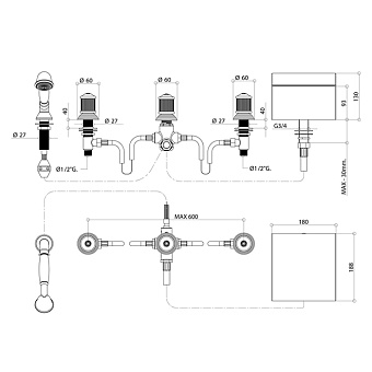 Смеситель для ванны Bongio Impero 65535CR0D хром