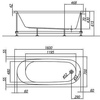 Ванна акриловая KOLPASAN Tamia 531300 160х70см пристенная