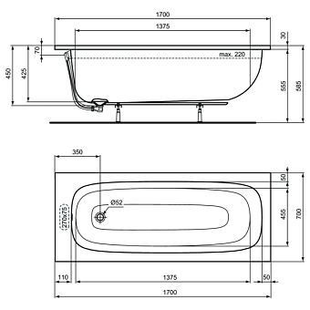 Ванна акриловая IDEAL STANDARD Ideal Standard i.life T475901 170х70см встраиваемая