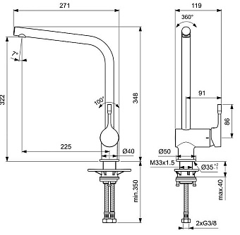 Смеситель для кухни IDEAL STANDARD CERALOOK BC174GN поворотный излив Серебряный Шторм
