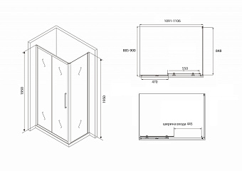Угловое ограждение Abber Schwarzer Diamant AG30110BH-S90B 195х90см стекло прозрачное