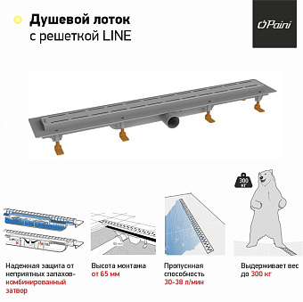 Душевой лоток Paini CH850L 85х85см горизонтальный сток с решёткой и опорами