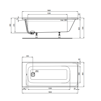 Ванна акриловая IDEAL STANDARD TONIC II E399401 180х80см встраиваемая