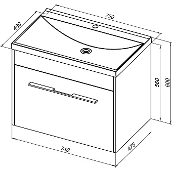 Тумба под раковину подвесная AQUANET Августа 274144 48х74х56см